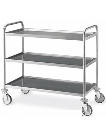 Carrello inox con 3 ripiani stampati imbullonati da cm 120x60 - Portata Kg 120 - cm 129x69x95h