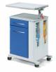 COMODINO BIFRONTE SU RUOTE, SCOCCA IN LAMIERA, PIANO SERVITORE GIREVOLE, ANTE STRATIFICATO CM 67x460x91/115h