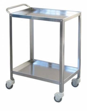 Carrello medicazione inox, con maniglia, 2 ripiani, 4 rotelle girevoli Ø cm 6 - cm 60x40x81h