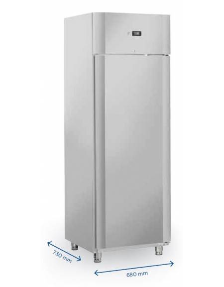 Armadio refrigerato inox - refrigerazione ventilata e guide stampate - Lt. 450 - temp. -2/+8°C - Classe D - cm 68x73x197,5h