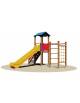 Villaggio gioco in legno con 1 torretta con scivolo in vetroresina e arrampicata gruppo ginnico - cm 370x420x315h