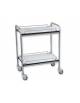 Carrello medicazione con due ripiani, corpo e maniglie in alluminio  - con spondine - piccolo - cm 60x40x77h