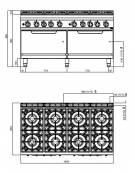 Cucina a gas 8 fuochi ALTA POTENZA con N° 2 Forno a gas gn 2/1 - cm 160x90x85/90h