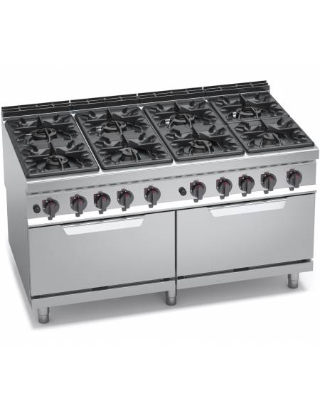 Cucina a gas 8 fuochi ALTA POTENZA con N° 2 Forno a gas gn 2/1 - cm 160x90x85/90h