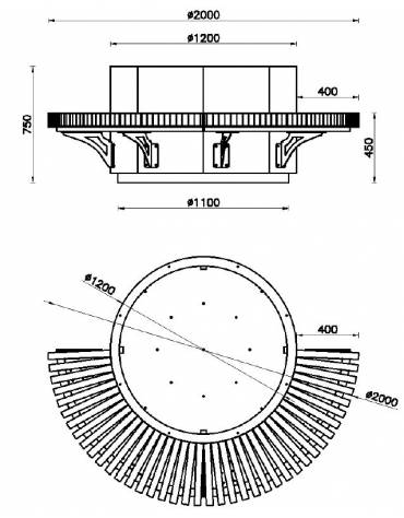 Fioriera circolare con seduta in legno di pino a 180° e struttura in acciaio zincato e verniciato - cm Ø 120x75h