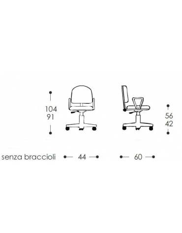 Sedia operativa con schienale basso cm 44x60x91/104h