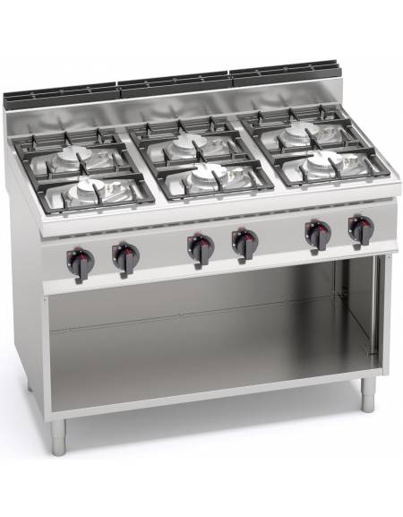 Cucina  professionale industriale a gas 6 fuochi - MEDIA POTENZA - cm 120x70x85/90