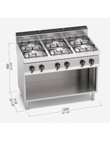 Cucina  professionale industriale a gas 6 fuochi - MEDIA POTENZA - cm 120x70x85/90