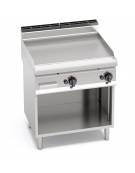 Fry top a gas doppio su mobile aperto- Piastra Liscia in acciaio satinato - cm 80x70x85/90h