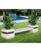 Panchina in cemento calcestruzzo seduta con fori e 2 fioriere laterali - colore Bianco pietra - cm 310x60x65h