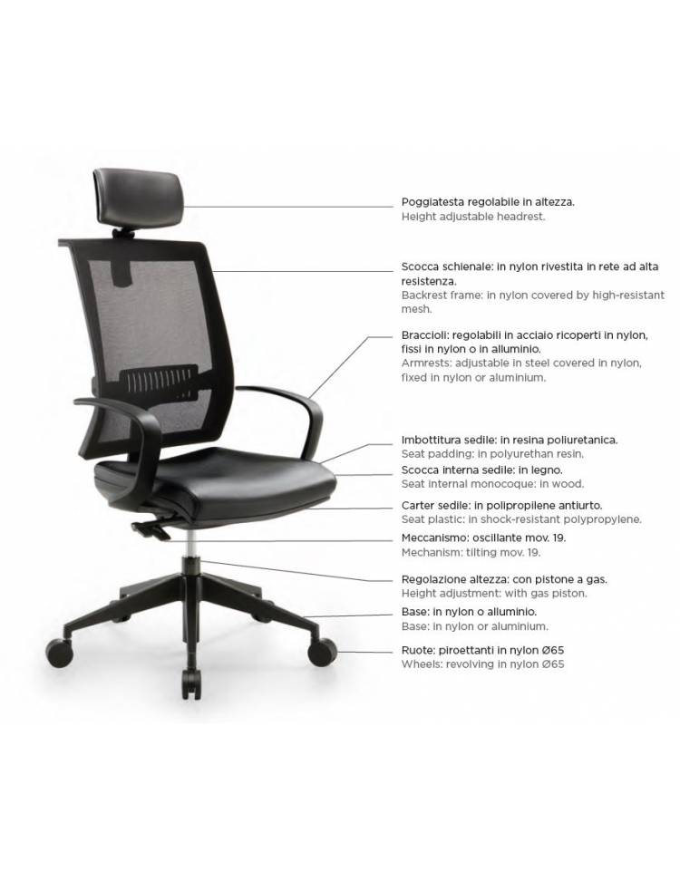 Sedia da Ufficio Ergonomica con Braccioli Regolabili e Poggiatesta  Oscillante, Poltrona con Supporto Lombare - Grigio e Bianco