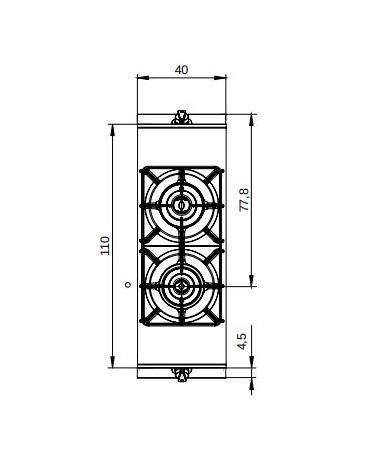 Cucina a gas 2 fuochi da banco con piano stampato - Potenza totale Kw 16 - cm 40x90x28h