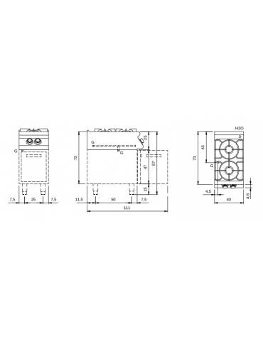 Piano di cottura a gas 4 fuochi su armadio aperto cm 80x90x85h - Bacinelle inox