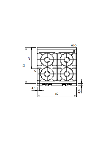 Cucina a gas da banco 4 fuochi professionale per ristorante, bacinelle smaltate - cm 80x73x28h