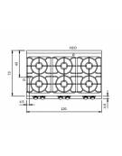 Cucina a gas 6 fuochi professionale su armadio aperto cm 120x73x87h - Bacinelle smaltate