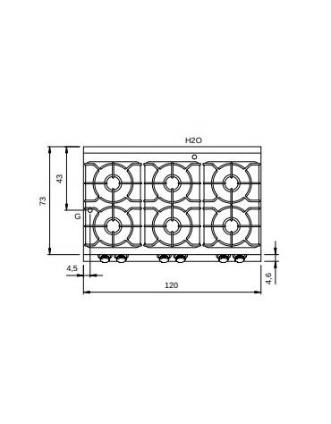 Cucina a gas 6 fuochi professionale su armadio aperto cm 120x73x87h - Bacinelle smaltate