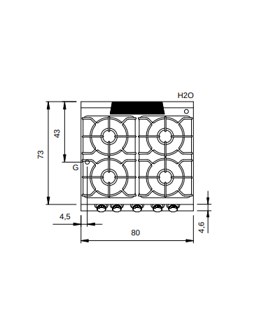 Cucina a gas professionale 4 fuochi con forno a gas GN 2/1 statico - Bacinelle smaltate - cm 80x73x87h