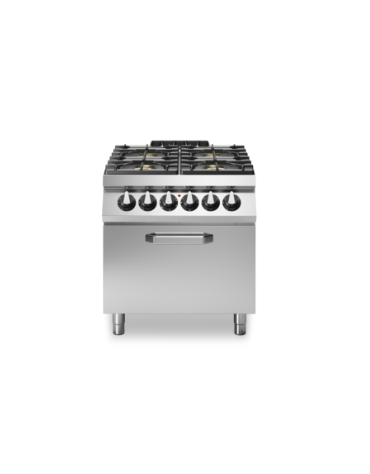 Cucina a gas, 4 fuochi con forno elettrico statico - Bacinelle smaltate - cm 80x90x85h