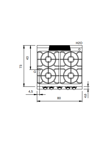 Cucina a gas, 4 fuochi con forno elettrico statico - Bacinelle smaltate - cm 80x90x85h