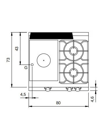 Piano di cottura a gas 2 fuochi + tuttapiastra da banco- potenza totale 15,2 Kw - cm 80x73x28h