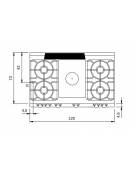 Piano di cottura a gas 4 fuochi + tuttapiastra su vano aperto - potenza totale 24,4 Kw - cm 120x73x87h