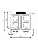 Cucina elettrica da banco con 4 piastre quadre - 4x2,6 Kw - cm 80x73x28h