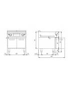 Fry top gas piastra 2/3 liscia e 1/3 rigata CROMATA su armadio aperto - potenza 14 Kw - cm 80x73x87h