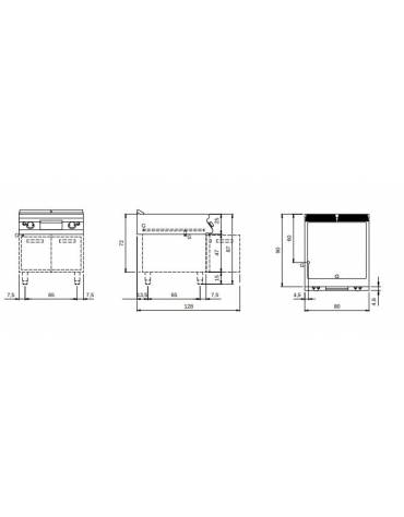 Fry Top a gas su vano con 2 porte, piastra doppia liscia cromata - potenza totale 14 kW - cm 80x90x87h