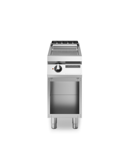 Fry top elettrico su banco con piastra rigata cromata - potenza 5,4 kW - cm 40x73x87h