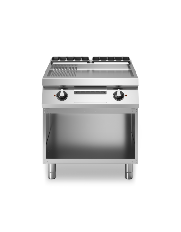 Fry top elettrico piastra 2/3 liscia e 1/3 rigata CROMATA su mobile aperto - potenza totale 10,4 Kw - cm 80x73x87h