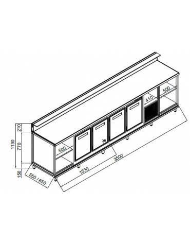 Banco bar refrigerato 4 sportelli motore interno da cm. 350