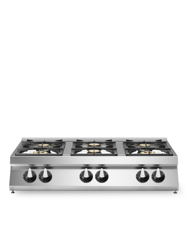 Cucina inox a gas da banco 6 fuochi professionale per ristorante, bacinelle smaltate - cm 120x73x28h