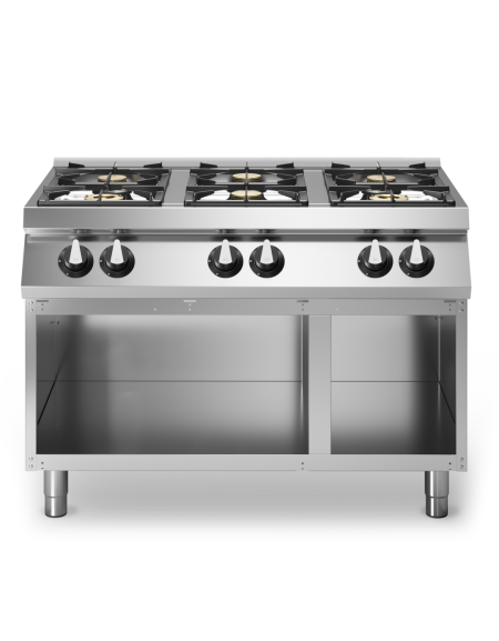 Cucina a gas 6 fuochi professionale su armadio aperto cm 120x73x87h - Bacinelle smaltate