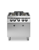 Cucina a gas professionale 4 fuochi con forno a gas GN 2/1 statico - Bacinelle smaltate - cm 80x73x87h