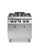 Cucina a gas professionale 4 fuochi con forno a gas GN 2/1 statico - Bacinelle smaltate - cm 80x73x87h