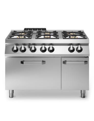 Cucina gas professionale 6 fuochi con forno a gas GN 2/1 statico e armadio neutro - cm 120x73x87h