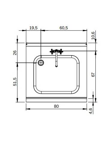 Elemento neutro con lavello, su vano aperto - cm 80x73x87h