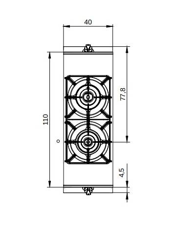 Cucina a gas 2 fuochi su armadio con porta - bruciatori 1x10 kw + 1x6 kw - piano stampato - cm 40x90x87h