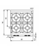 Cucina a gas 4 fuochi da banco con piano stampato - Potenza totale Kw 36 - cm 80x90x28h