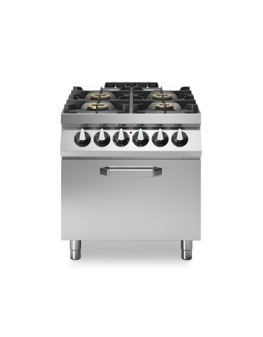 Cucina a gas 4 fuochi con forno elettrico - bruciatori 3x10 kw + 1x6 kw - piano stampato - cm 80x90x87h