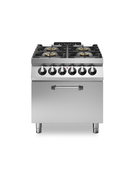 Cucina a gas 4 fuochi con forno elettrico - bruciatori 3x10 kw + 1x6 kw - piano stampato - cm 80x90x87h