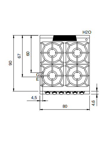 Cucina a gas 4 fuochi con forno elettrico - bruciatori 3x10 kw + 1x6 kw - piano stampato - cm 80x90x87h