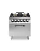 Cucina a gas 4 fuochi piano stampato con forno elettrico a convenzione - bruciatori 3x10 kw + 1x6 kw - cm 80x90x87h