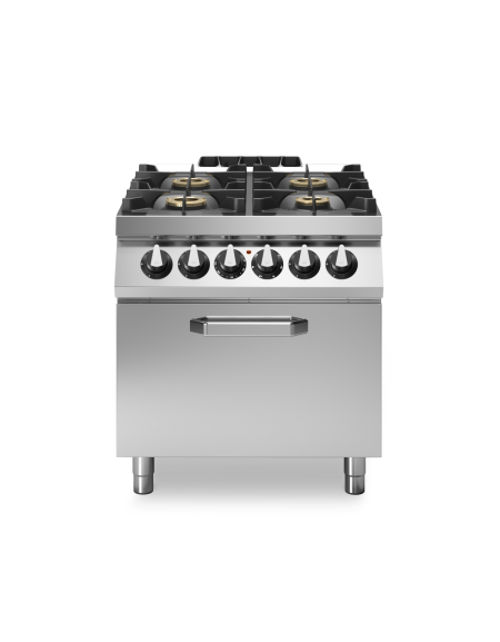 Cucina a gas 4 fuochi piano stampato con forno elettrico a convenzione - bruciatori 3x10 kw + 1x6 kw - cm 80x90x87h