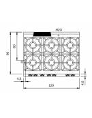 Cucina a gas 6 fuochi con piano stampato e forno a gas statico GN 2/1 - 4 Fuochi da 10 KW e 2 da 6 Kw - cm 120x90x87h