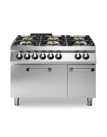 Cucina a gas 6 fuochi con piano stampato e forno elettrico ventilato - 4 Fuochi da 10 KW e 2 da 6 Kw - cm 120x90x87h