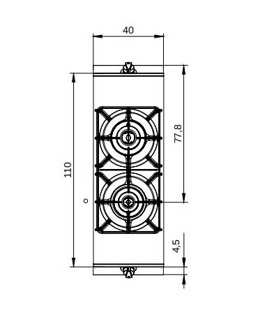 Cucina a gas 2 fuochi professionale su armadio aperto - bruciatori 1x5,5 kw + 1x7,5 kw - Bacinelle smaltate - cm 40x90x87h