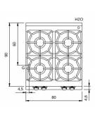 Cucina a gas da banco 4 fuochi professionale - bruciatori 2x5,5 kw + 2x7,5 kw - bacinelle smaltate - cm 80x90x28h