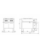 Cucina a gas 4 fuochi professionale su armadio aperto  bruciatori 2x5,5 kw + 2x7,5 kw - bacinelle smaltate - cm 80x90x87h