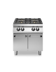 Cucina a gas 4 fuochi professionale su armadio chiuso con antine, bruciatori 2x5,5 kw + 2x7,5 kw - bacinelle smaltate - cm 80x90